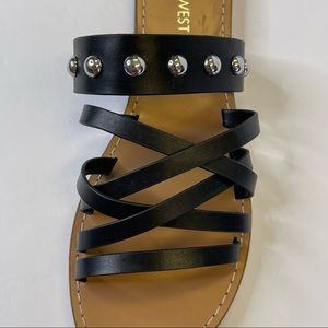 Flat sandals black straps slip on style Nine West size 8